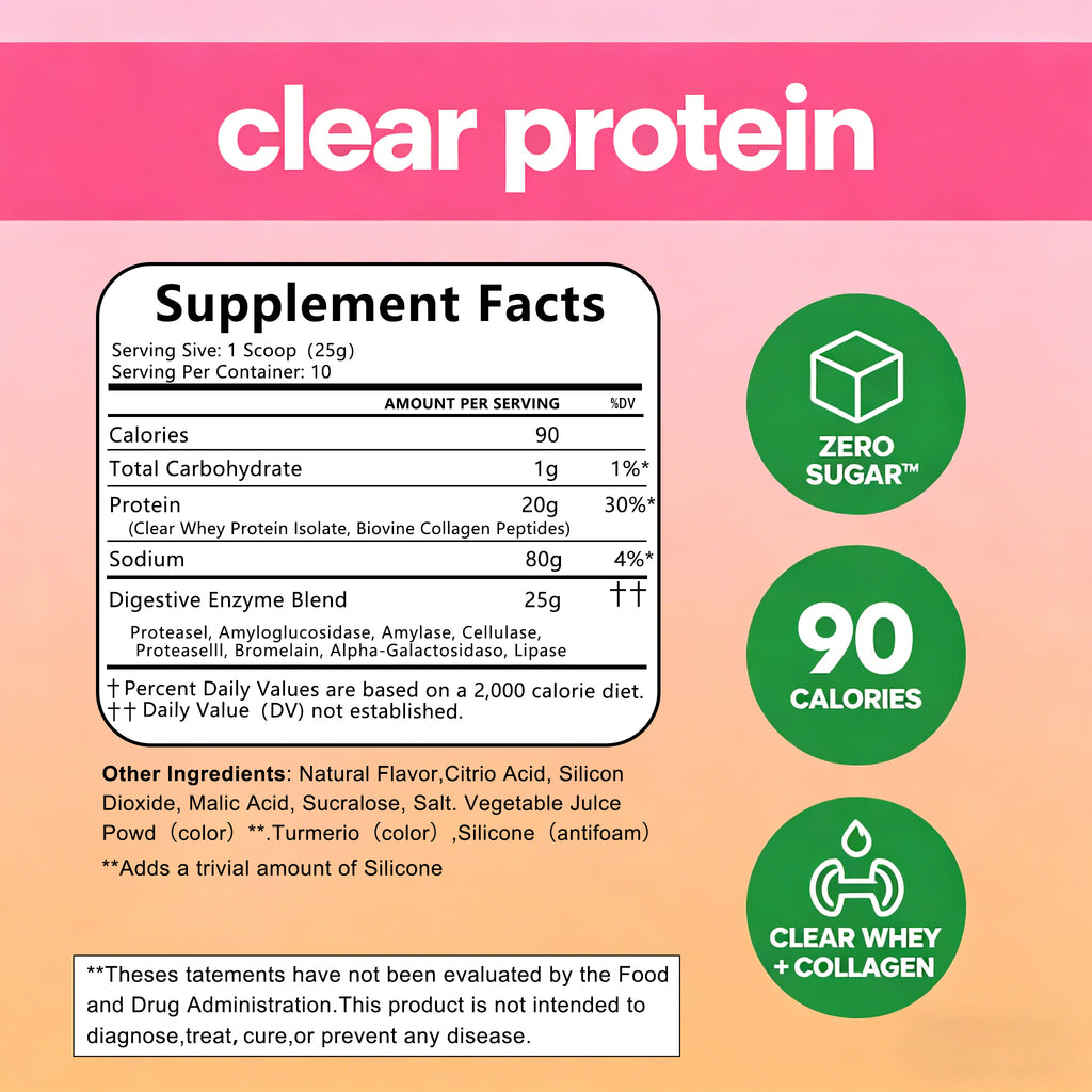 Winyel Clear Protein Collagen Peptides – Raspberry Lemonade, 20g Protein, Zero Sugar (250g, 10 Servings)