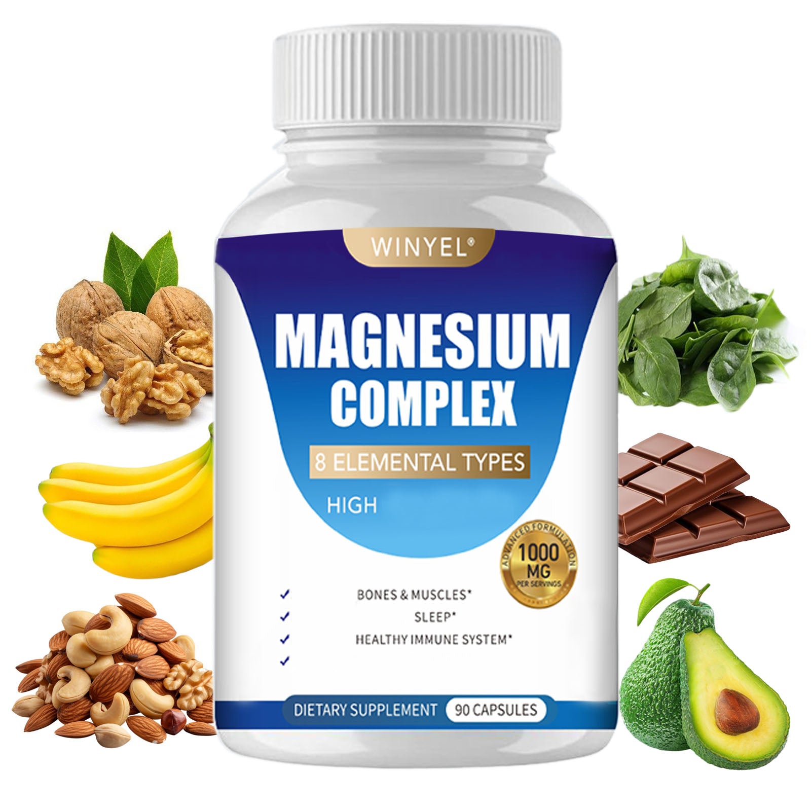 Winyel Magnesium Complex 8 Elemental Types - 1000mg | 90 Capsules