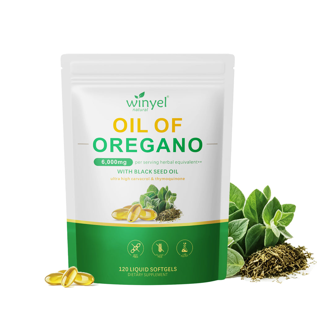 Winyel Oil of Oregano Softgels – 6000mg with Black Seed Oil, 2-in-1 Immune & Gut Support (120 Liquid Softgels)