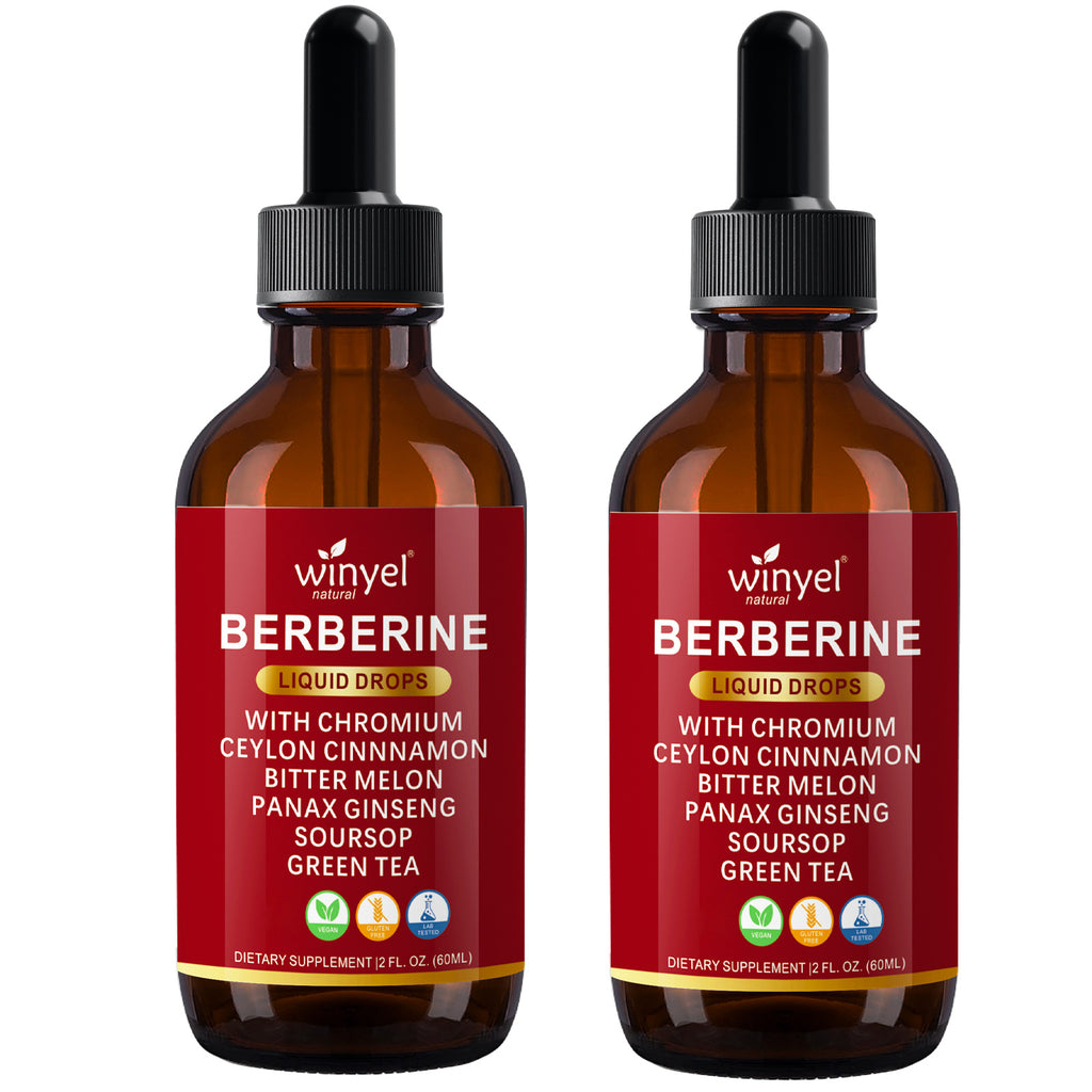 Winyel Berberine Liquid Drops – 12-in-1 with Chromium, Ceylon Cinnamon & Bitter Melon, Berry Cinnamon Flavor (2 FL OZ / 60ml, 30 Servings)