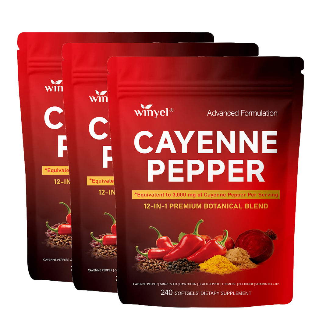 Winyel Cayenne Pepper Softgels – 12-in-1 Premium Botanical Blend, 3000mg Equivalent, Vegan & Gluten-Free (240 Softgels, 80 Days Supply)