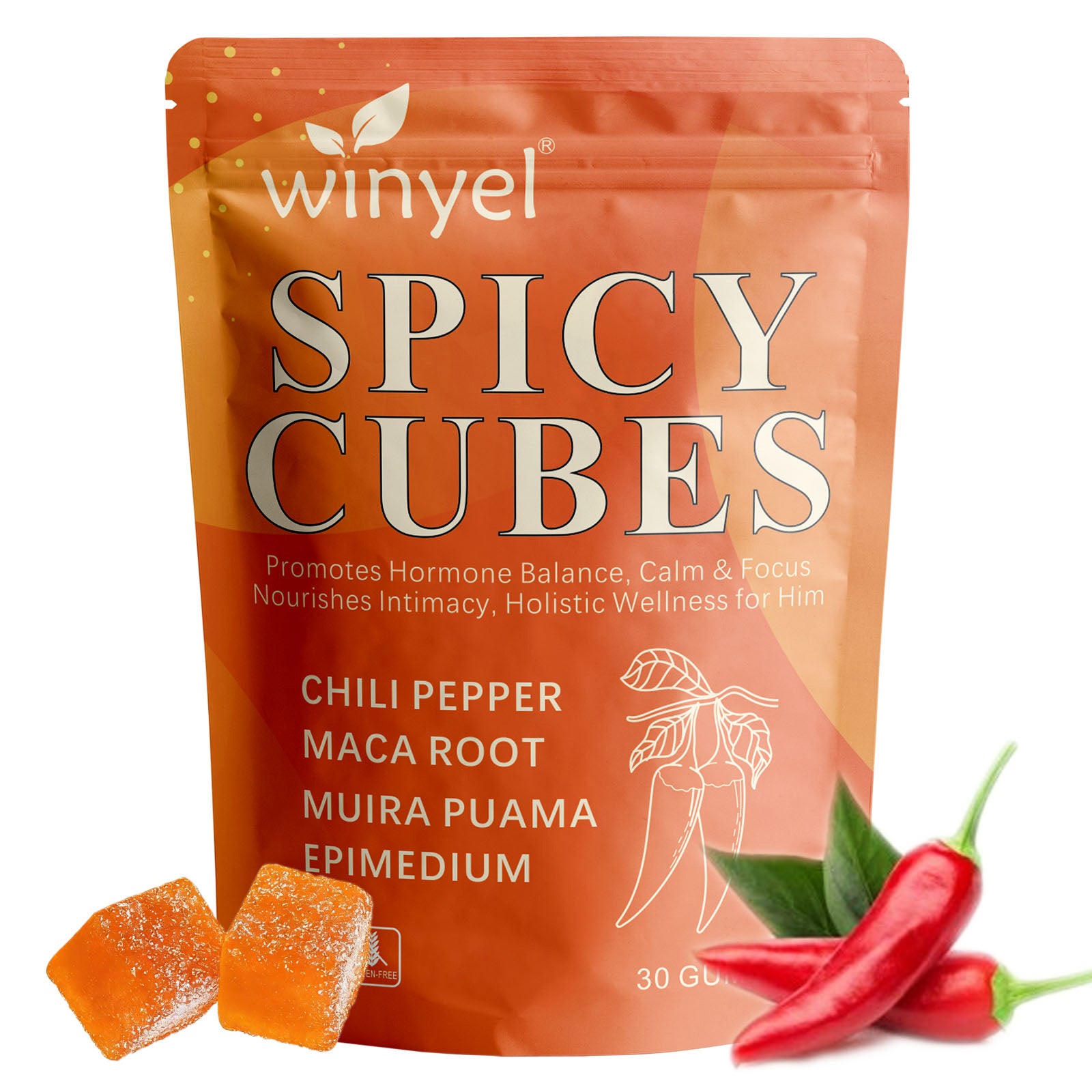 Winyel Spicy Cubes Men's Wellness Gummies - 30 Count | Peach Flavor
