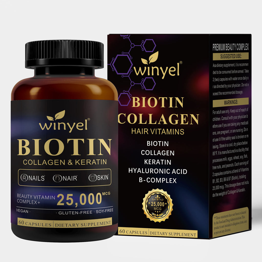 Winyel Biotin Collagen & Keratin Hair Vitamins - 25,000mcg | 60 Capsules