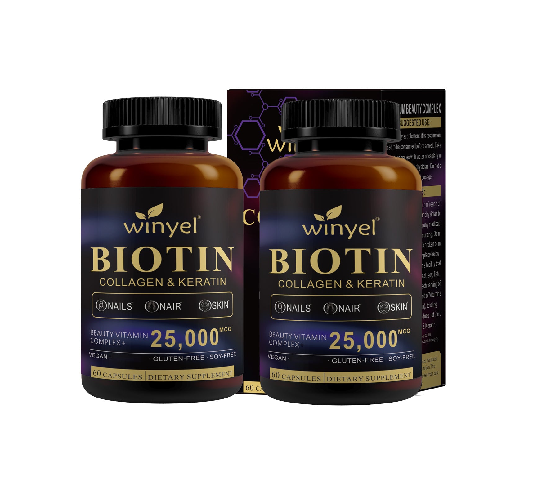 Winyel Biotin Collagen & Keratin Hair Vitamins - 25,000mcg | 60 Capsules