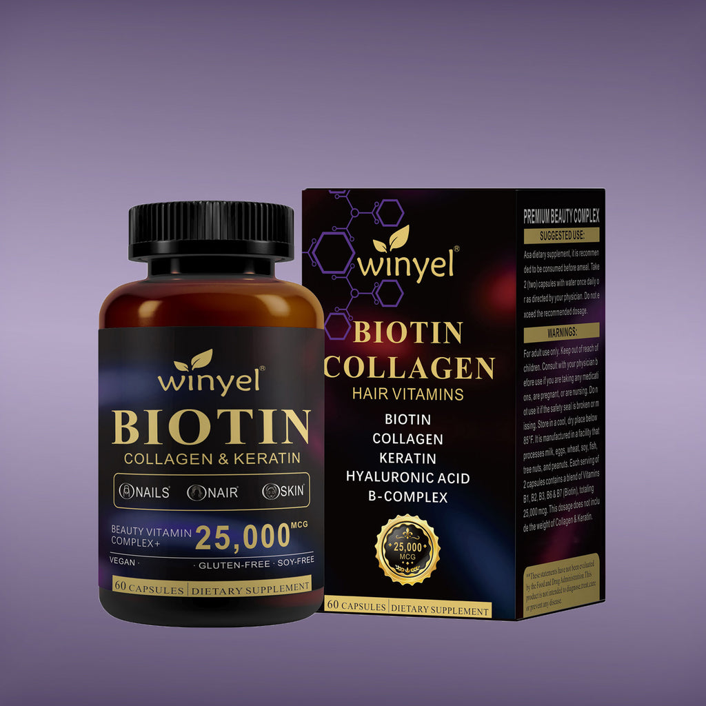 Winyel Biotin Collagen & Keratin Hair Vitamins - 25,000mcg | 60 Capsules