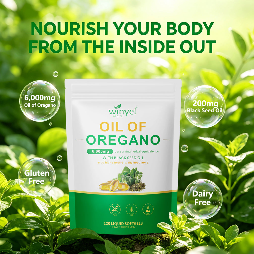 Winyel Oil of Oregano Softgels – 6000mg with Black Seed Oil, 2-in-1 Immune & Gut Support (120 Liquid Softgels)