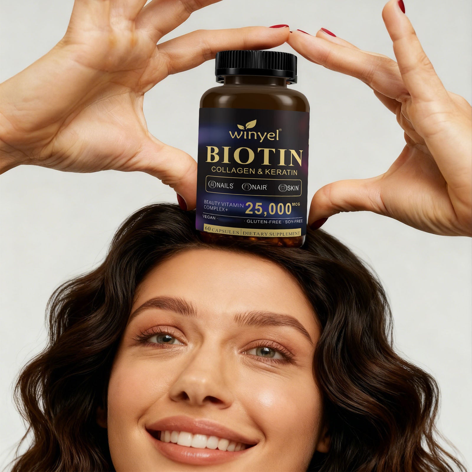 Winyel Biotin Collagen & Keratin Hair Vitamins - 25,000mcg | 60 Capsules