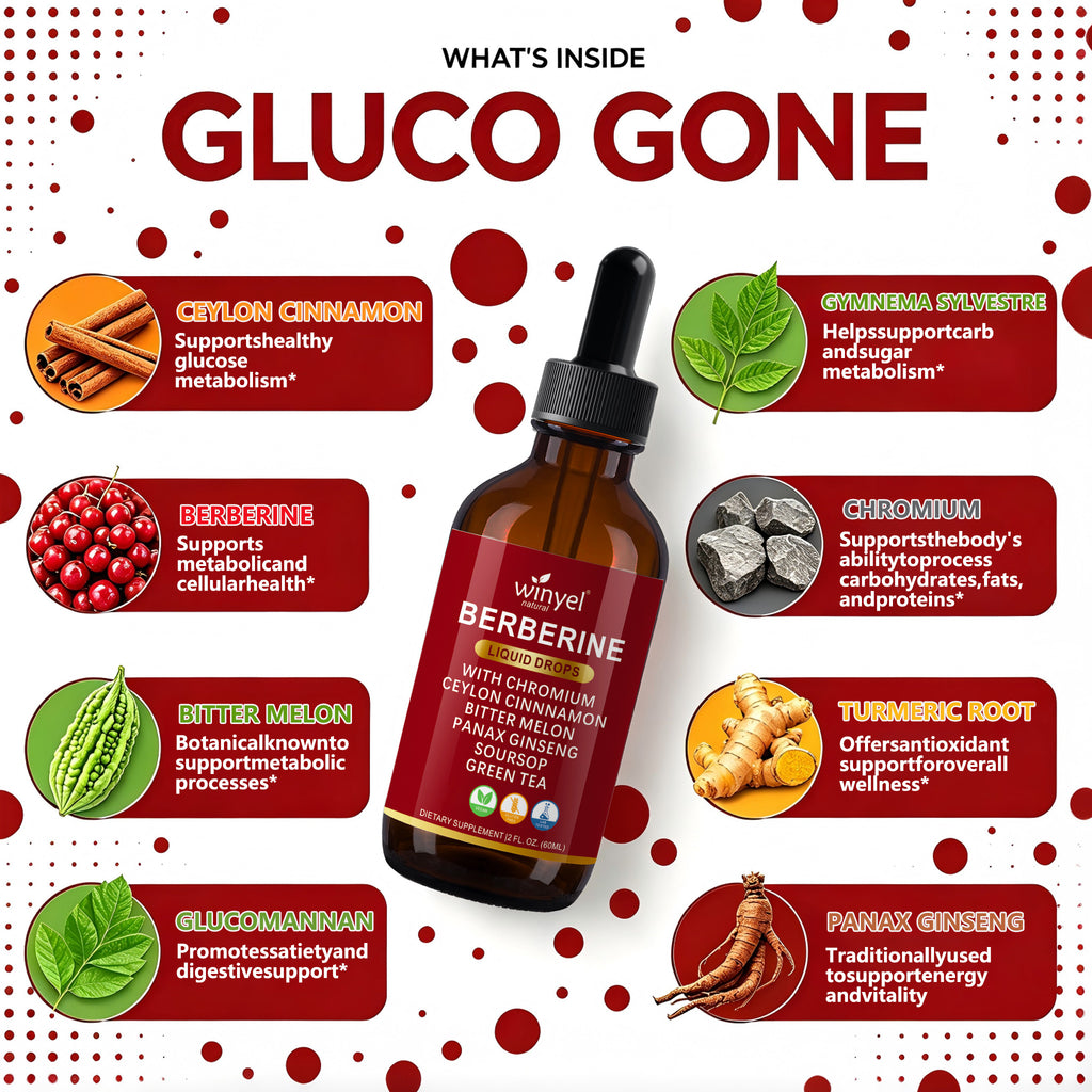 Winyel Berberine Liquid Drops – 12-in-1 with Chromium, Ceylon Cinnamon & Bitter Melon, Berry Cinnamon Flavor (2 FL OZ / 60ml, 30 Servings)