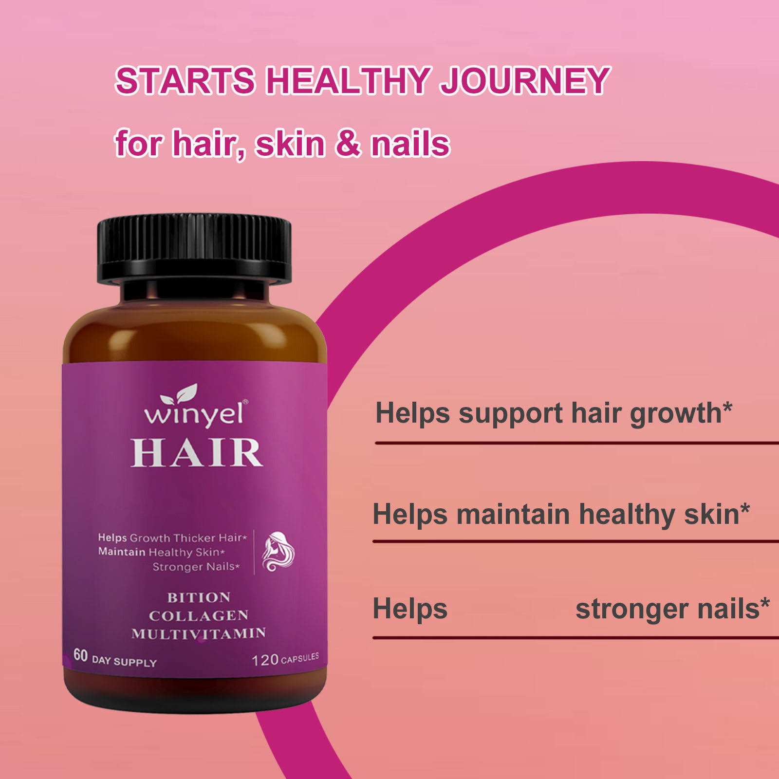 Winyel HAIR Biotin Collagen Multivitamin - 120 Capsules | 60 Day Supply