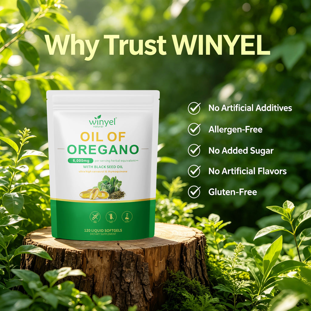 Winyel Oil of Oregano Softgels – 6000mg with Black Seed Oil, 2-in-1 Immune & Gut Support (120 Liquid Softgels)