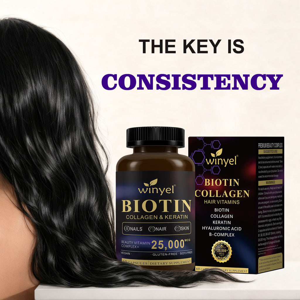 Winyel Biotin Collagen & Keratin Hair Vitamins - 25,000mcg | 60 Capsules