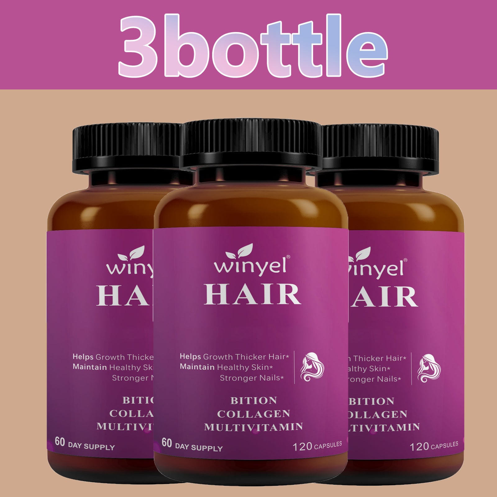Winyel HAIR Biotin Collagen Multivitamin - 120 Capsules | 60 Day Supply