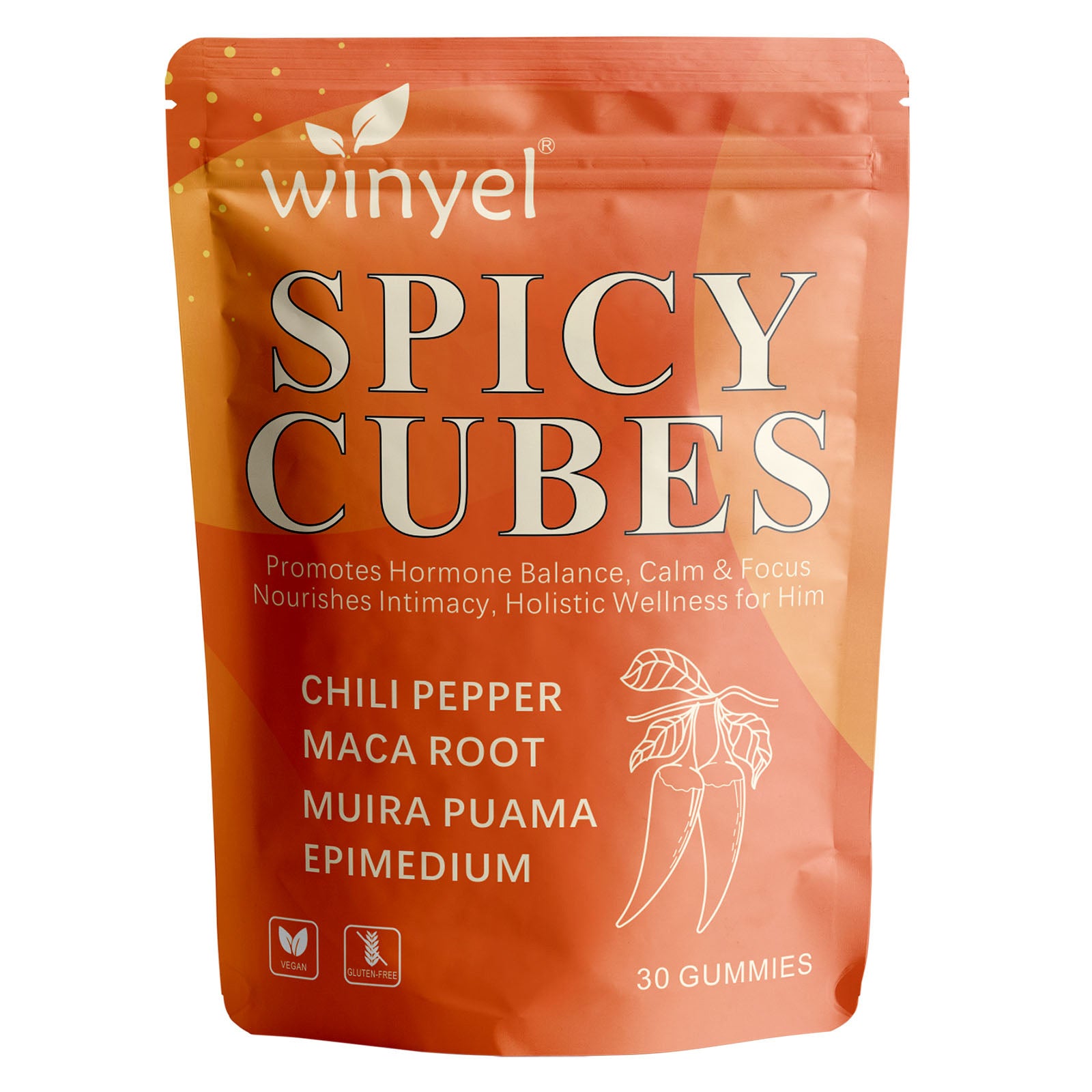 Winyel Spicy Cubes Men's Wellness Gummies - 30 Count | Peach Flavor