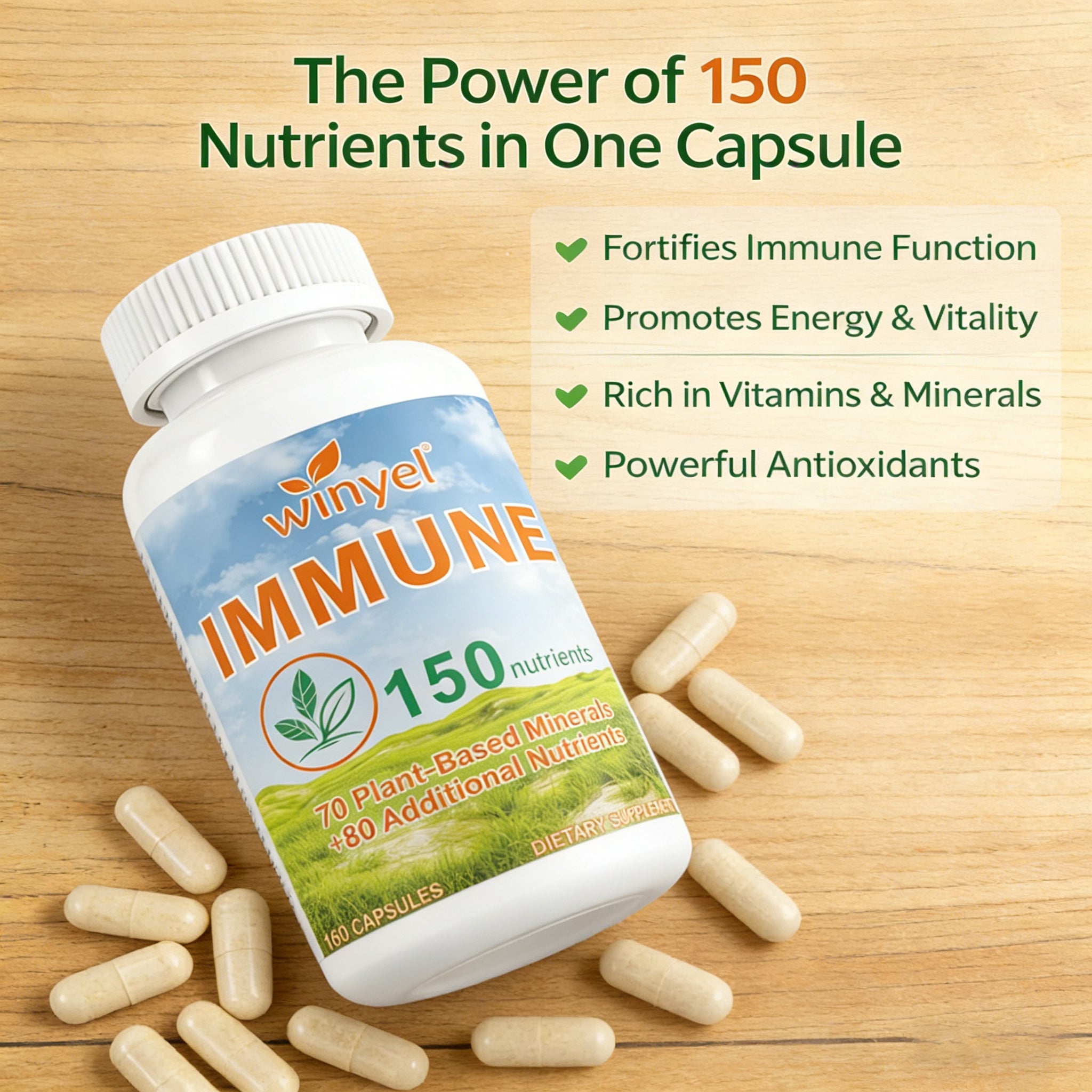 Winyel Immune – 150 Nutrients Immune Support Supplement (150 Capsules, 30-Day Supply)