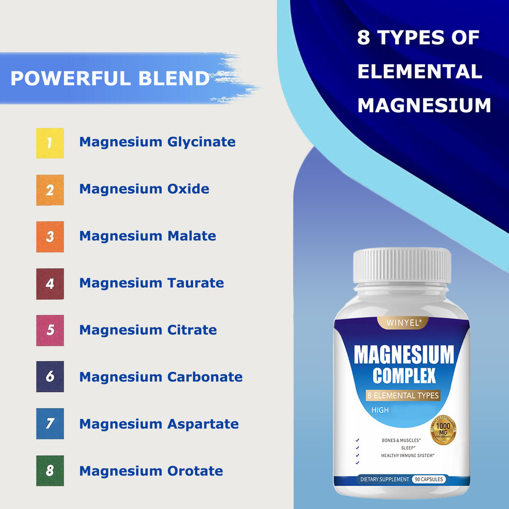 Winyel Magnesium Complex 8 Elemental Types - 1000mg | 90 Capsules