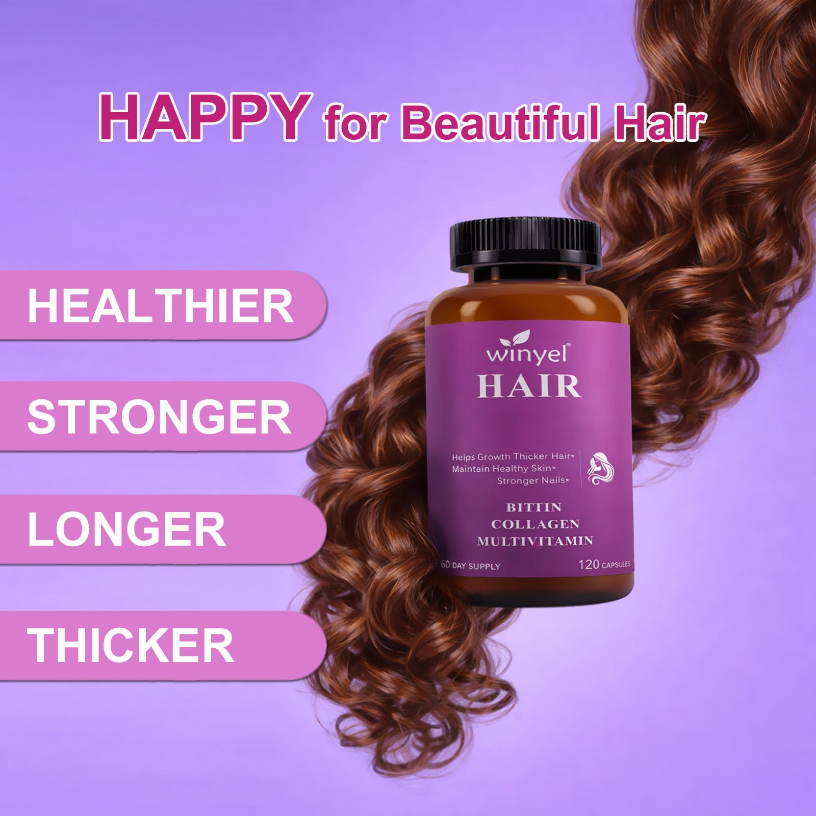 Winyel HAIR Biotin Collagen Multivitamin - 120 Capsules | 60 Day Supply