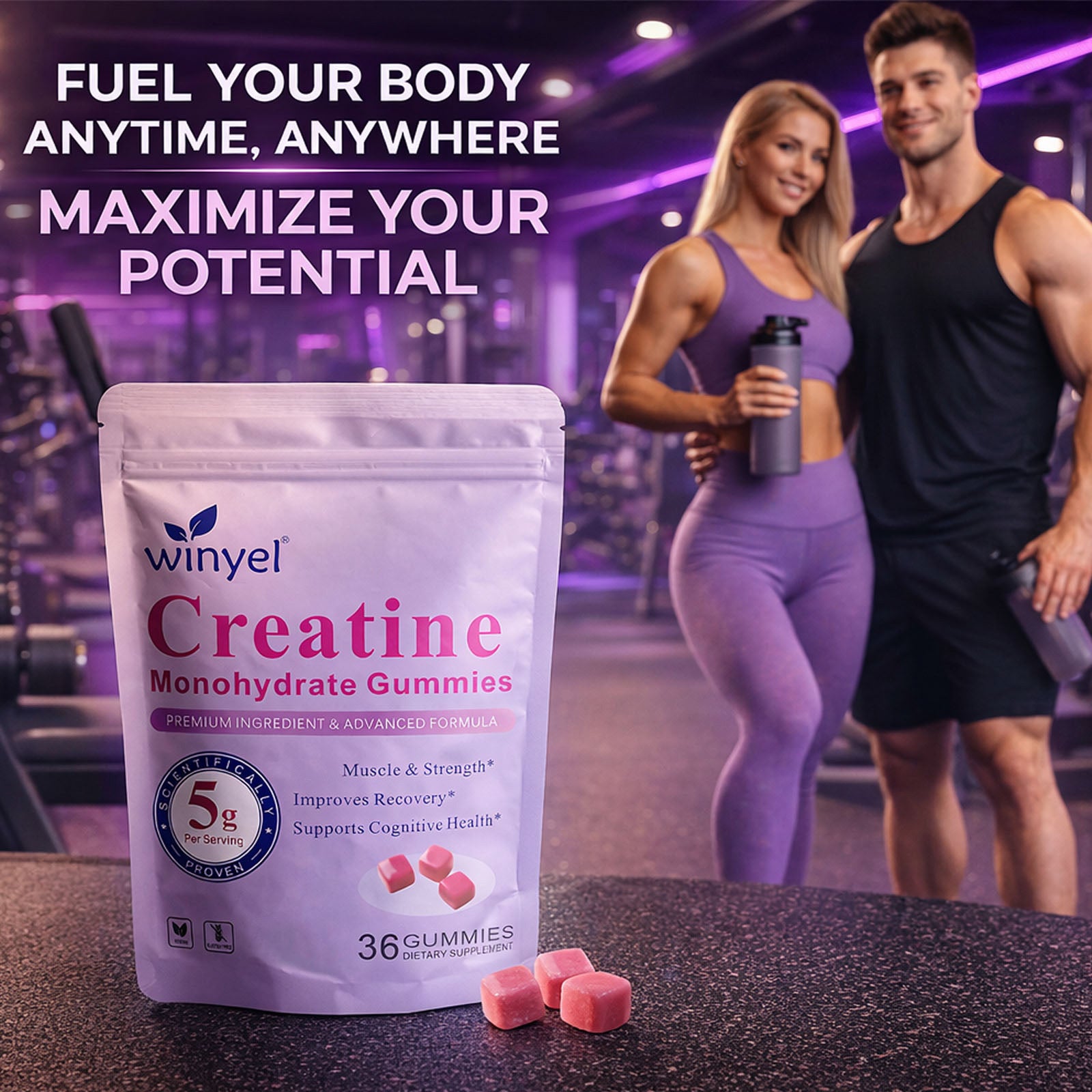 Winyel Creatine Monohydrate Gummies - 36 Count | 5g Per Serving