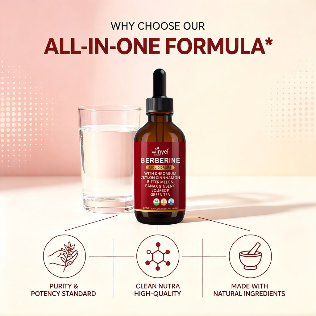 Winyel Berberine Liquid Drops – 12-in-1 with Chromium, Ceylon Cinnamon & Bitter Melon, Berry Cinnamon Flavor (2 FL OZ / 60ml, 30 Servings)