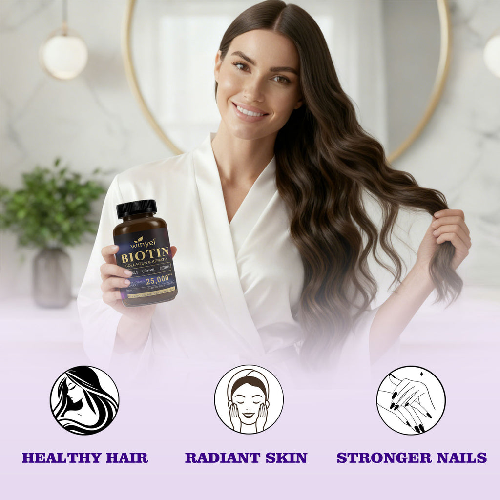 Winyel Biotin Collagen & Keratin Hair Vitamins - 25,000mcg | 60 Capsules