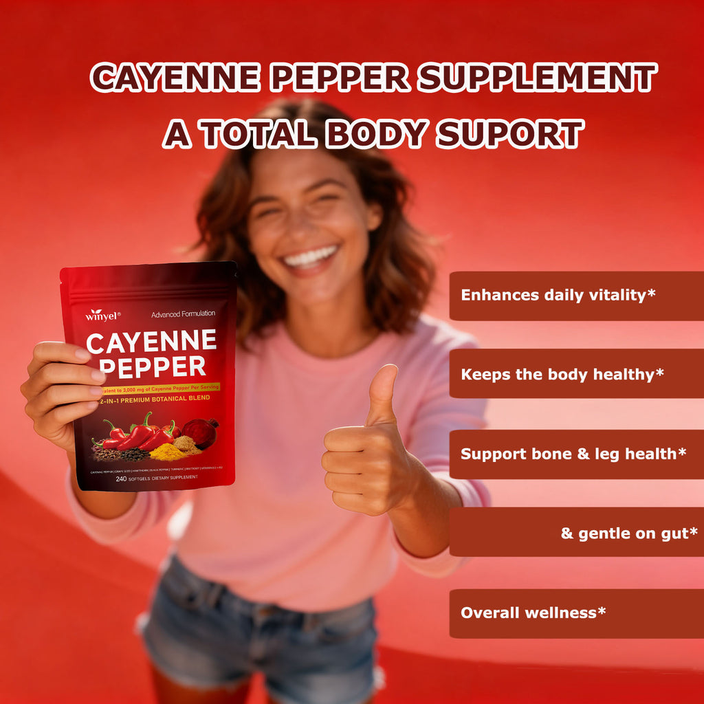 Winyel Cayenne Pepper Softgels – 12-in-1 Premium Botanical Blend, 3000mg Equivalent, Vegan & Gluten-Free (240 Softgels, 80 Days Supply)