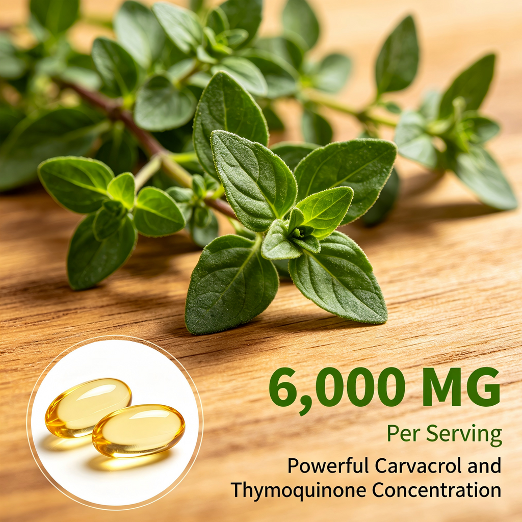 Winyel Oil of Oregano Softgels – 6000mg with Black Seed Oil, 2-in-1 Immune & Gut Support (120 Liquid Softgels)