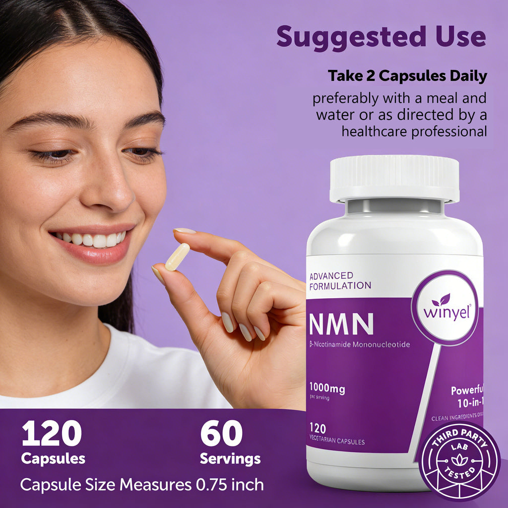 Winyel NMN 1000mg – 10-in-1 Anti-Aging Supplement with Resveratrol & CoQ10 (120 Vegetarian Capsules, 60 Servings)