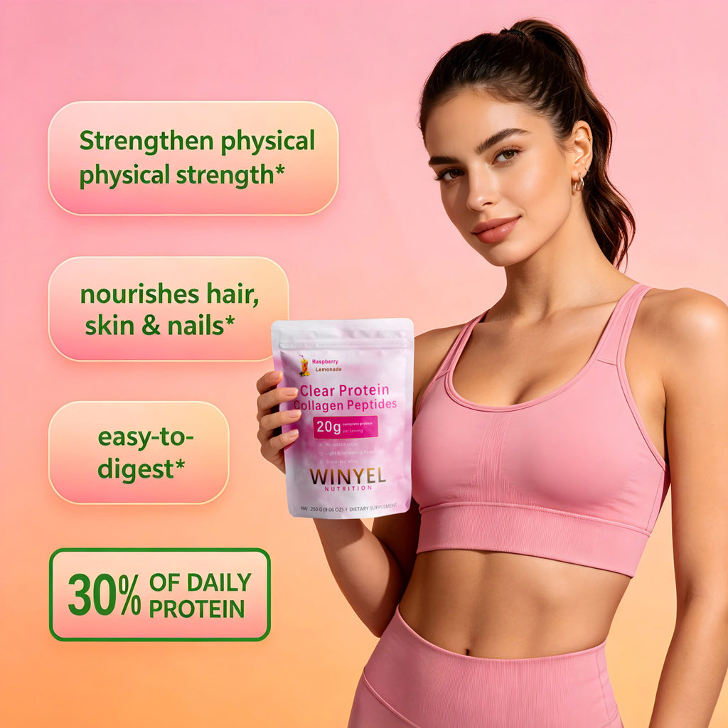 Winyel Clear Protein Collagen Peptides – Raspberry Lemonade, 20g Protein, Zero Sugar (250g, 10 Servings)