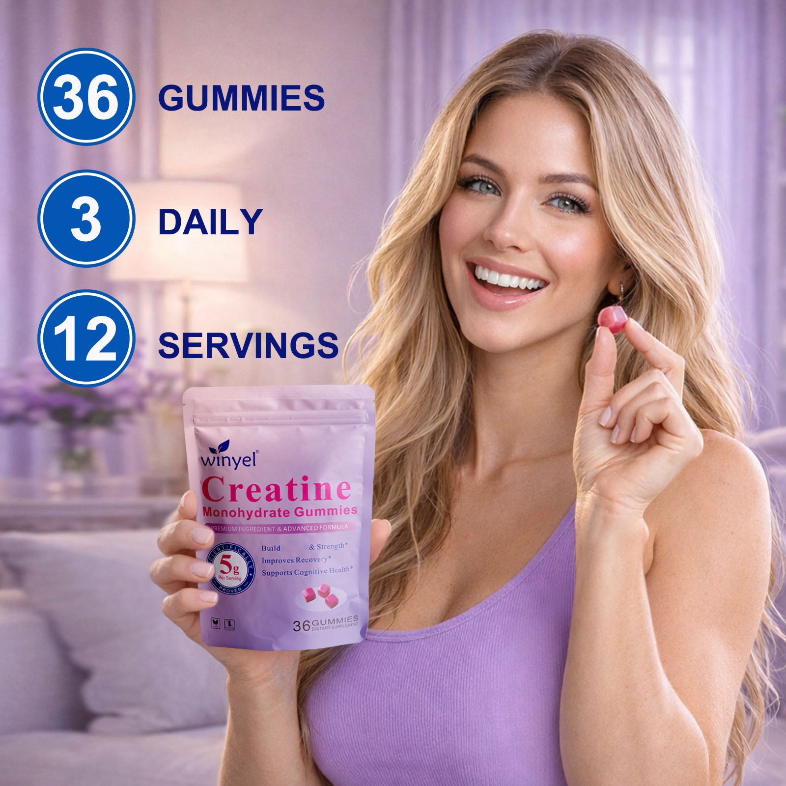 Winyel Creatine Monohydrate Gummies - 36 Count | 5g Per Serving