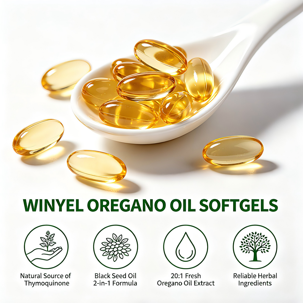 Winyel Oil of Oregano Softgels – 6000mg with Black Seed Oil, 2-in-1 Immune & Gut Support (120 Liquid Softgels)