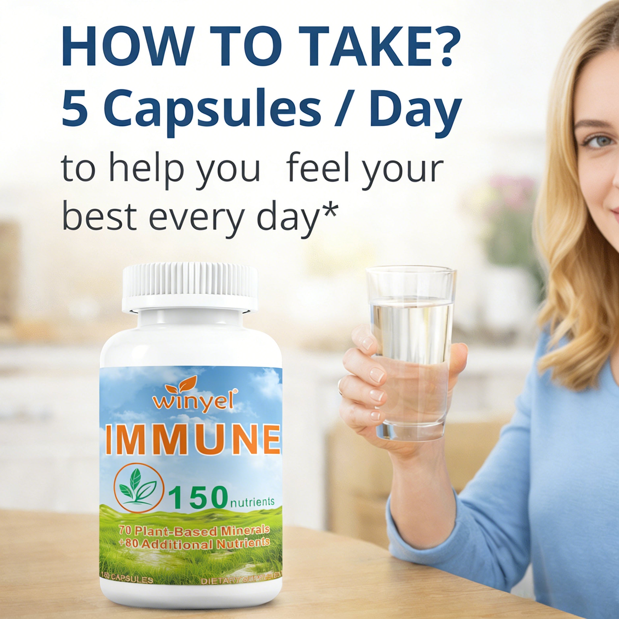 Winyel Immune – 150 Nutrients Immune Support Supplement (150 Capsules, 30-Day Supply)