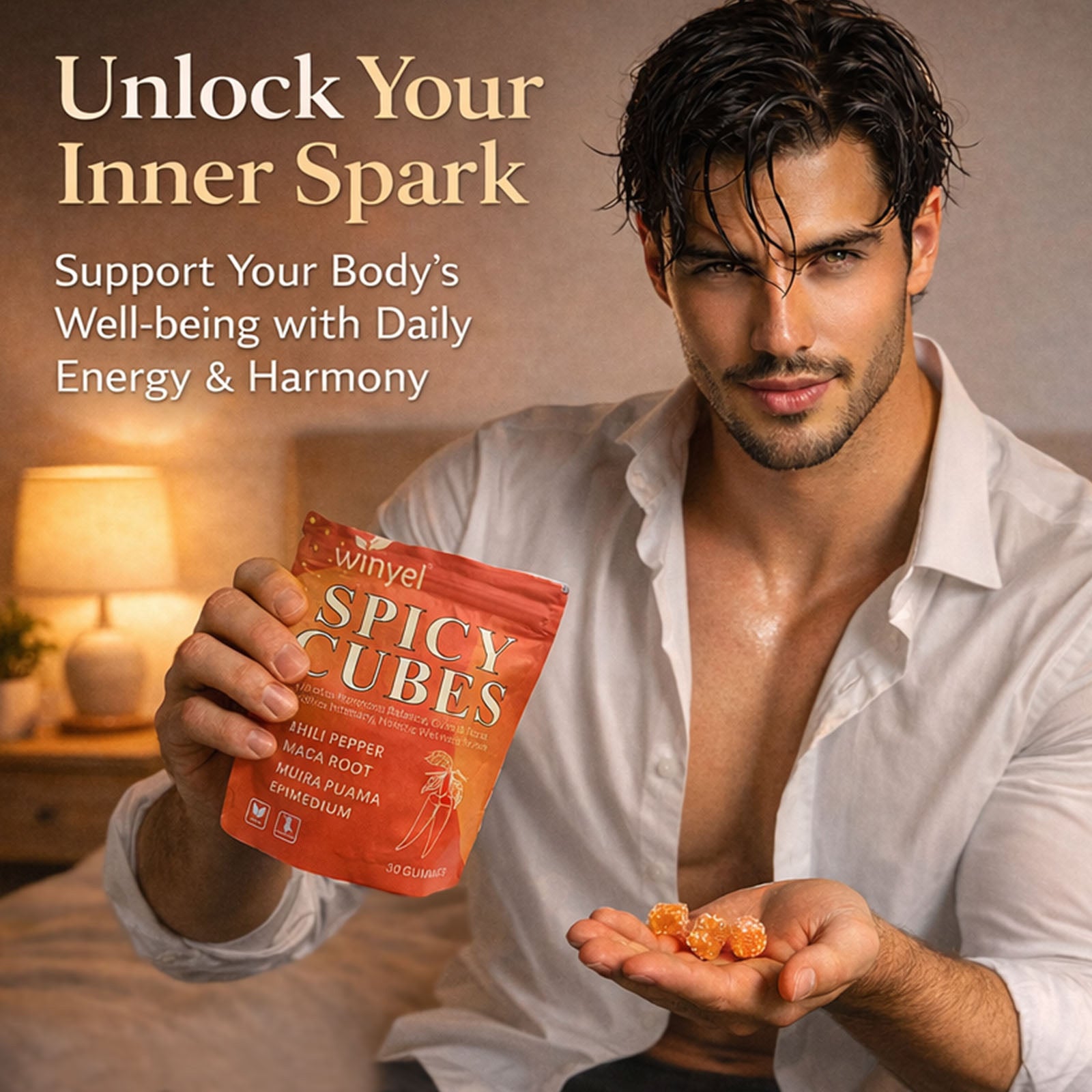Winyel Spicy Cubes Men's Wellness Gummies - 30 Count | Peach Flavor