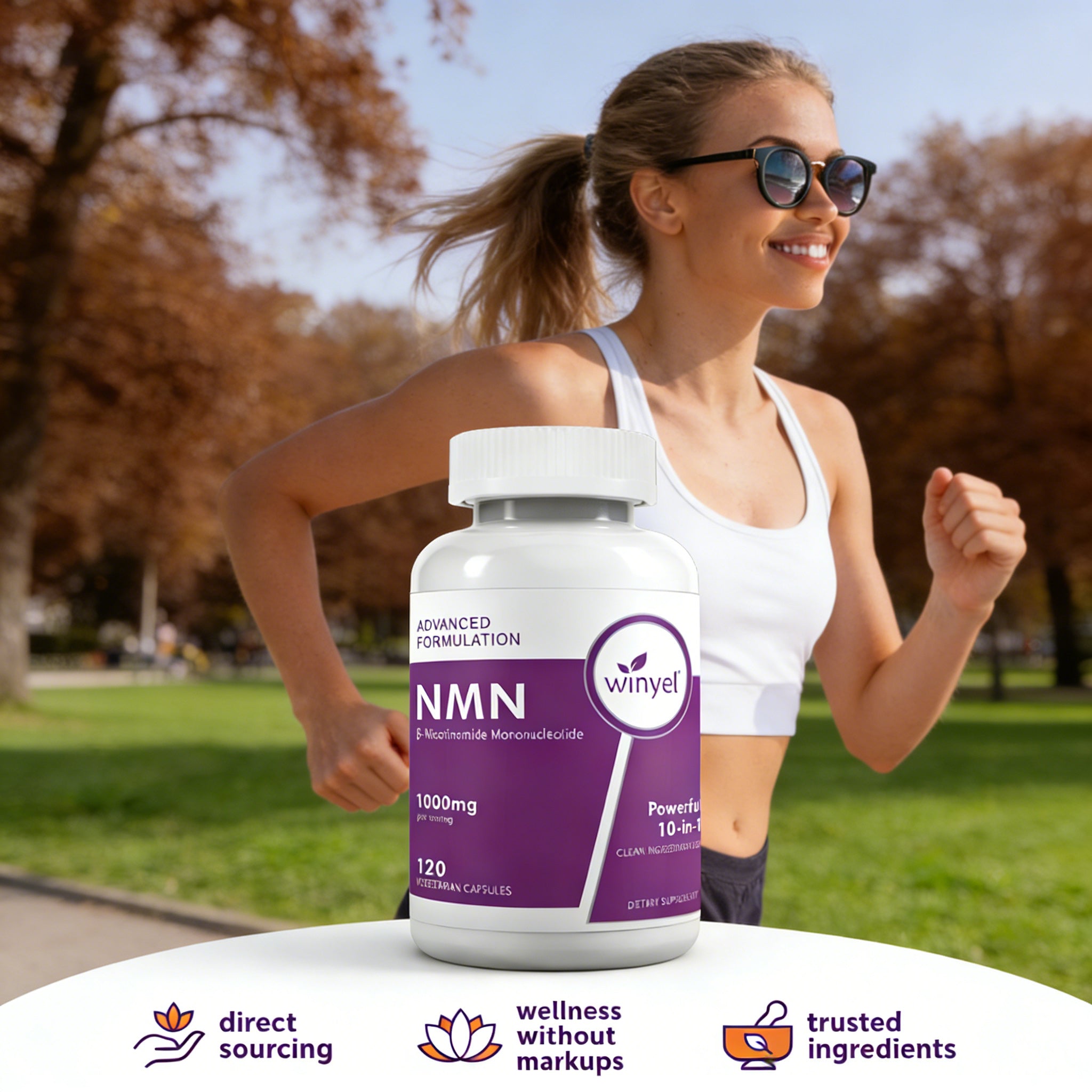 Winyel NMN 1000mg – 10-in-1 Anti-Aging Supplement with Resveratrol & CoQ10 (120 Vegetarian Capsules, 60 Servings)