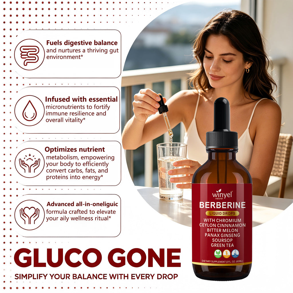 Winyel Berberine Liquid Drops – 12-in-1 with Chromium, Ceylon Cinnamon & Bitter Melon, Berry Cinnamon Flavor (2 FL OZ / 60ml, 30 Servings)