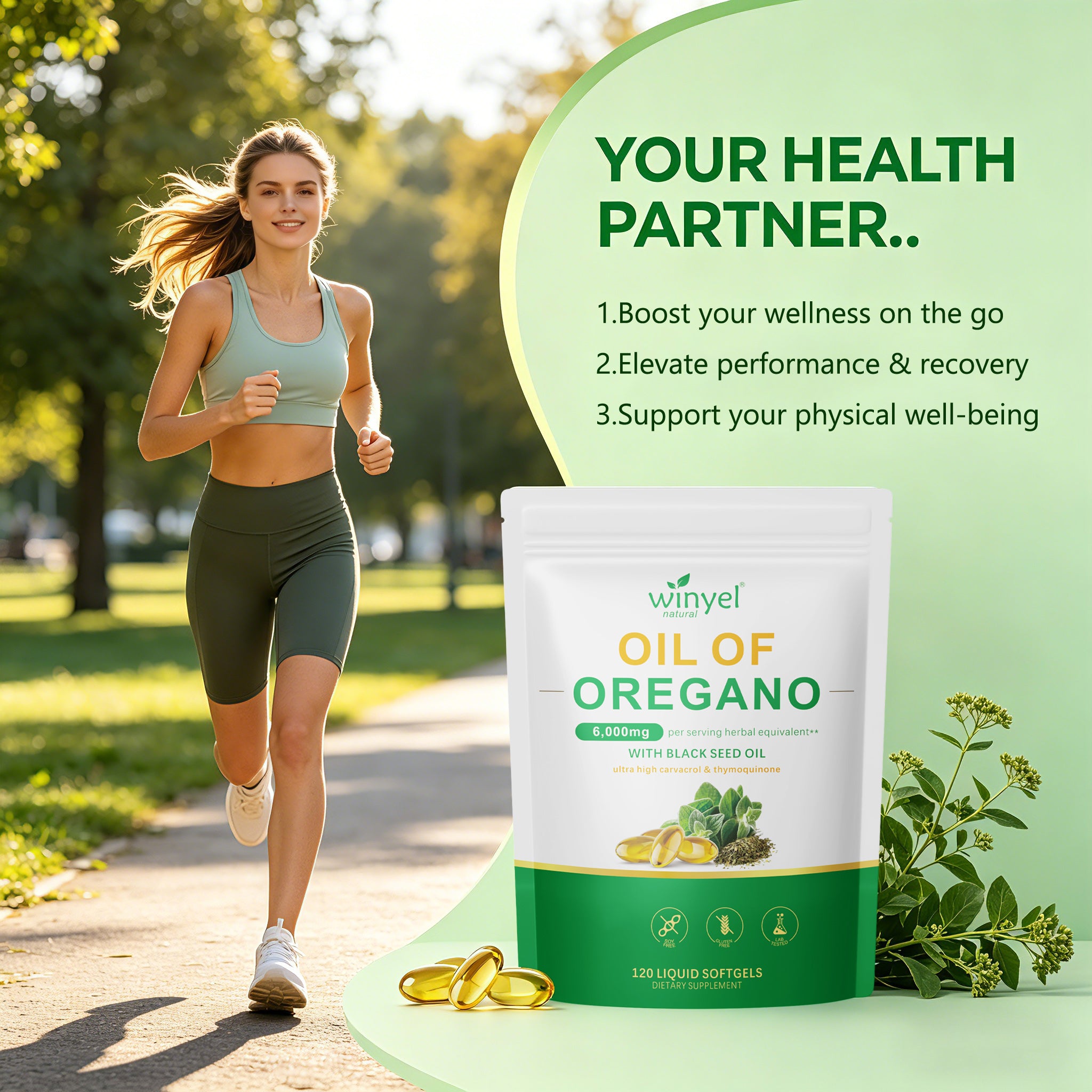 Winyel Oil of Oregano Softgels – 6000mg with Black Seed Oil, 2-in-1 Immune & Gut Support (120 Liquid Softgels)