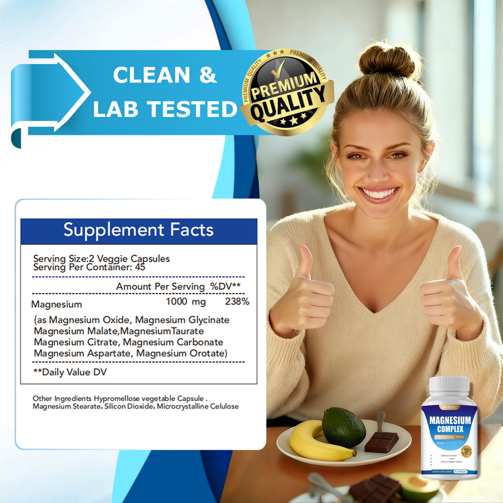 Winyel Magnesium Complex 8 Elemental Types - 1000mg | 90 Capsules