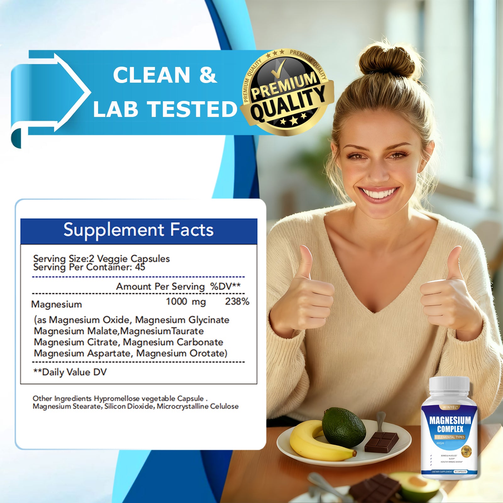 Winyel Magnesium Complex 8 Elemental Types - 1000mg | 90 Capsules