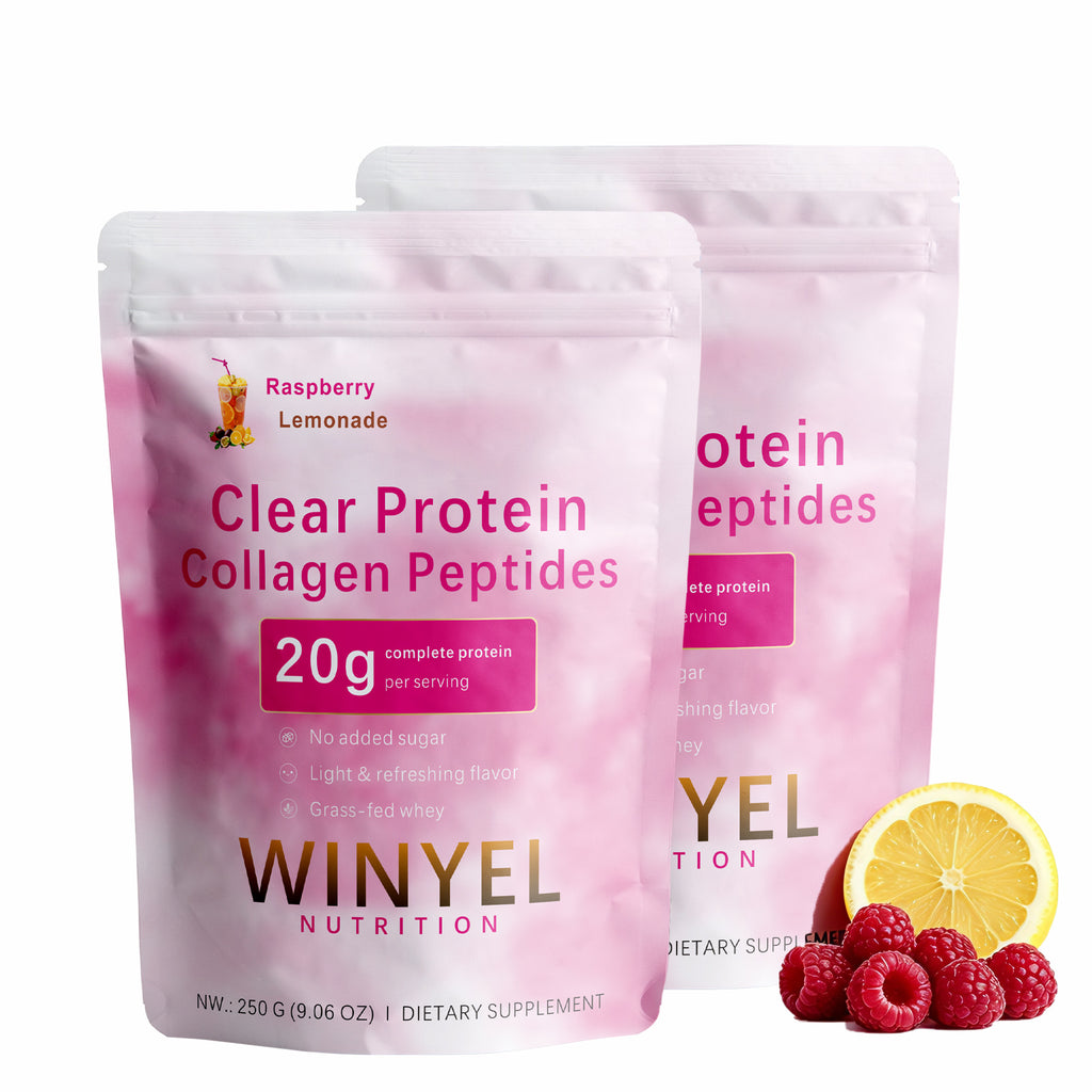 Winyel Clear Protein Collagen Peptides – Raspberry Lemonade, 20g Protein, Zero Sugar (250g, 10 Servings)