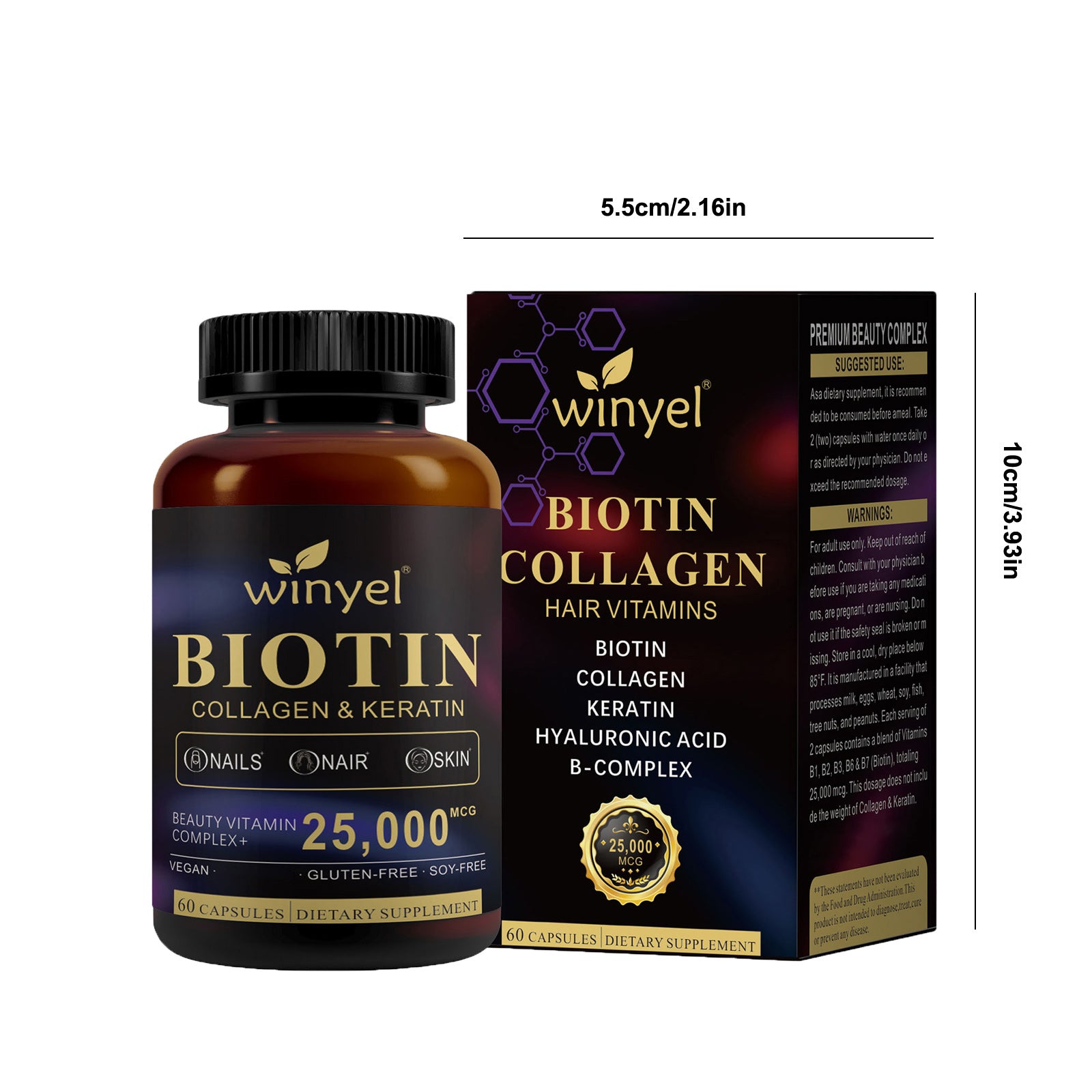 Winyel Biotin Collagen & Keratin Hair Vitamins - 25,000mcg | 60 Capsules