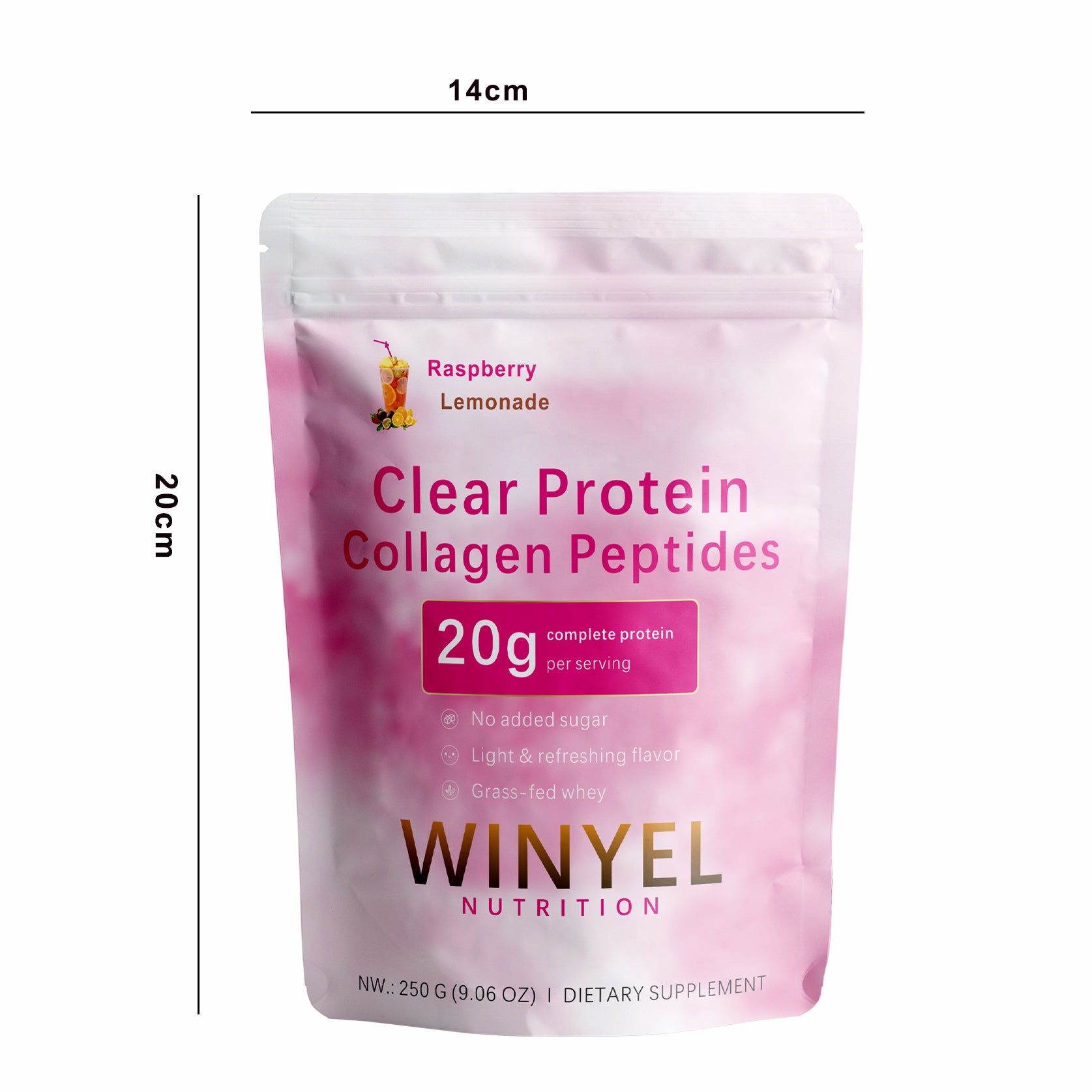 Winyel Clear Protein Collagen Peptides – Raspberry Lemonade, 20g Protein, Zero Sugar (250g, 10 Servings)