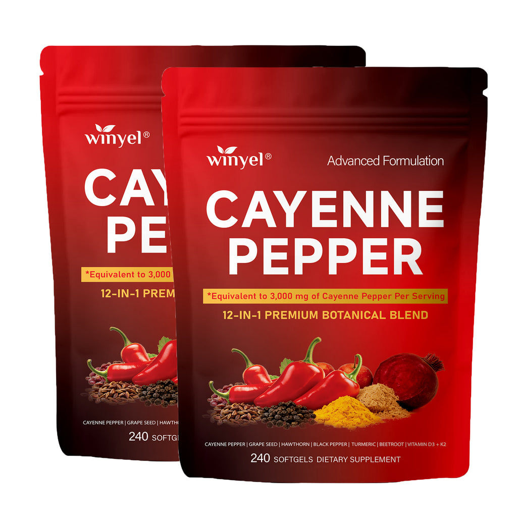 Winyel Cayenne Pepper Softgels – 12-in-1 Premium Botanical Blend, 3000mg Equivalent, Vegan & Gluten-Free (240 Softgels, 80 Days Supply)